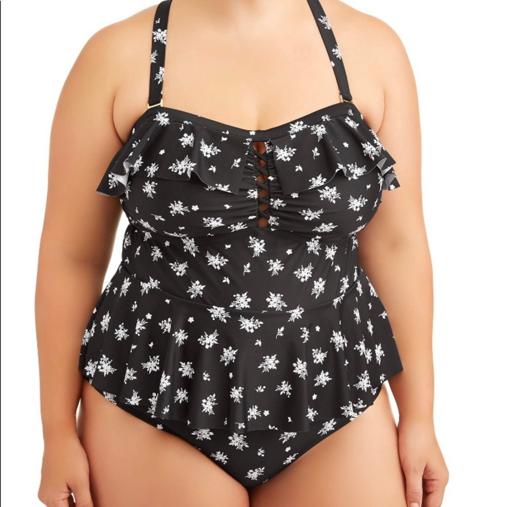 Flower Print peplum one piece swimsuit